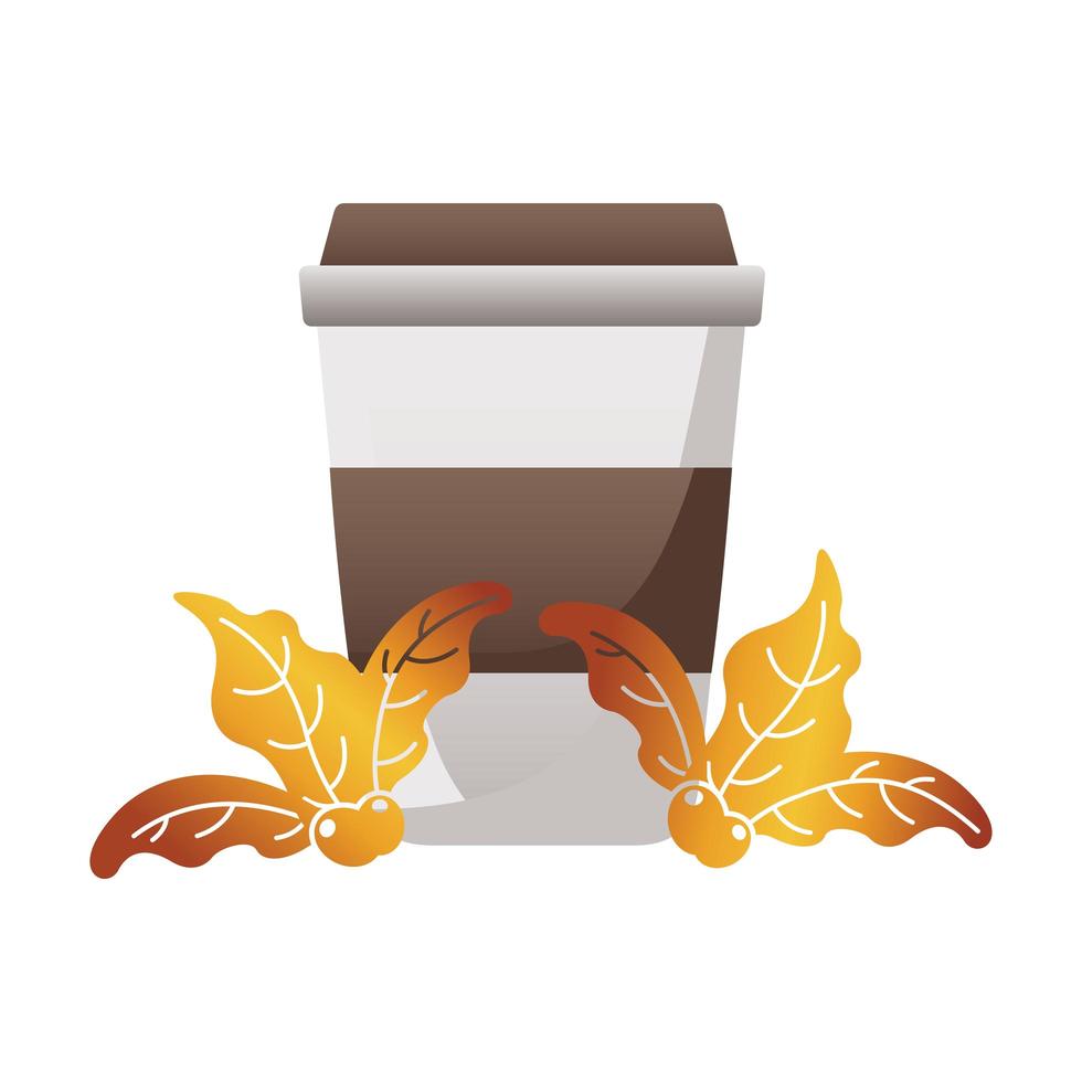 coffee drink in plastic pot with leafs plant vector