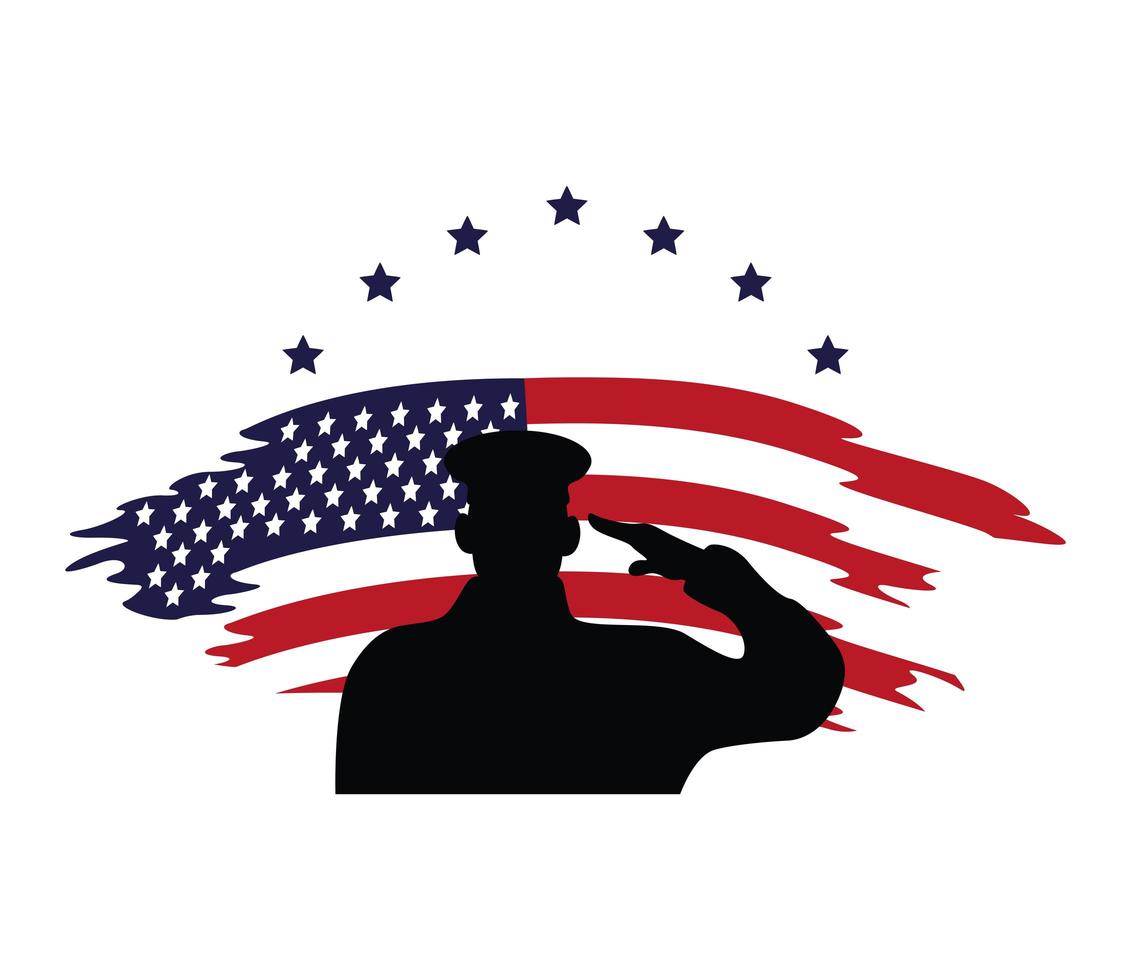 officer military silhouette of usa flag painted vector