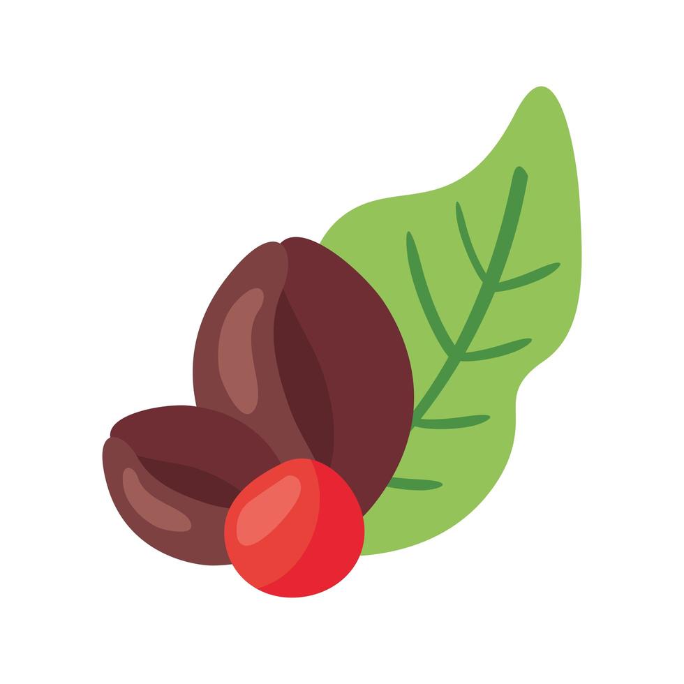 icono plano de la naturaleza de los granos y las hojas de la planta de café vector