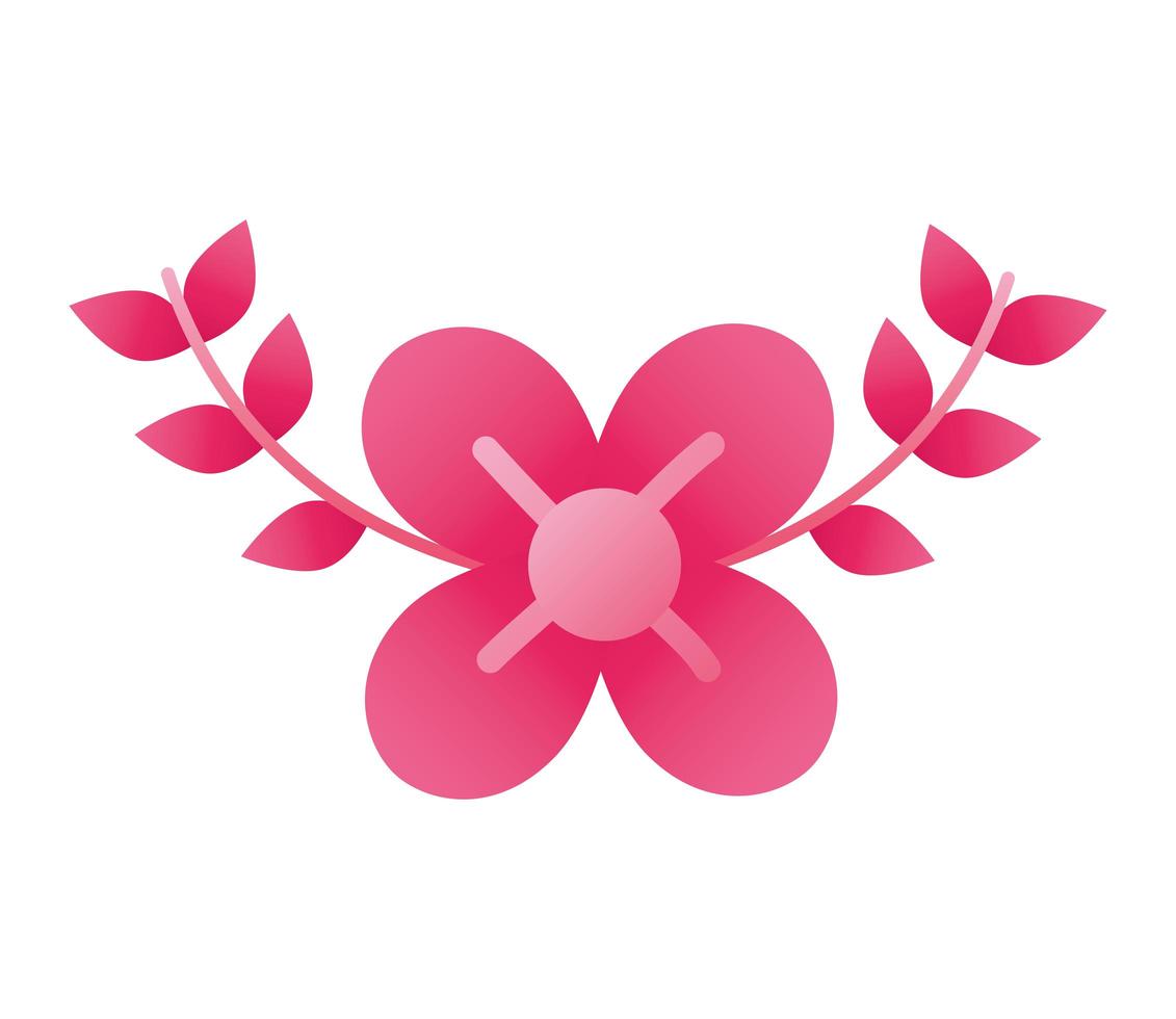 pink flower and leafs silhouette style icon vector