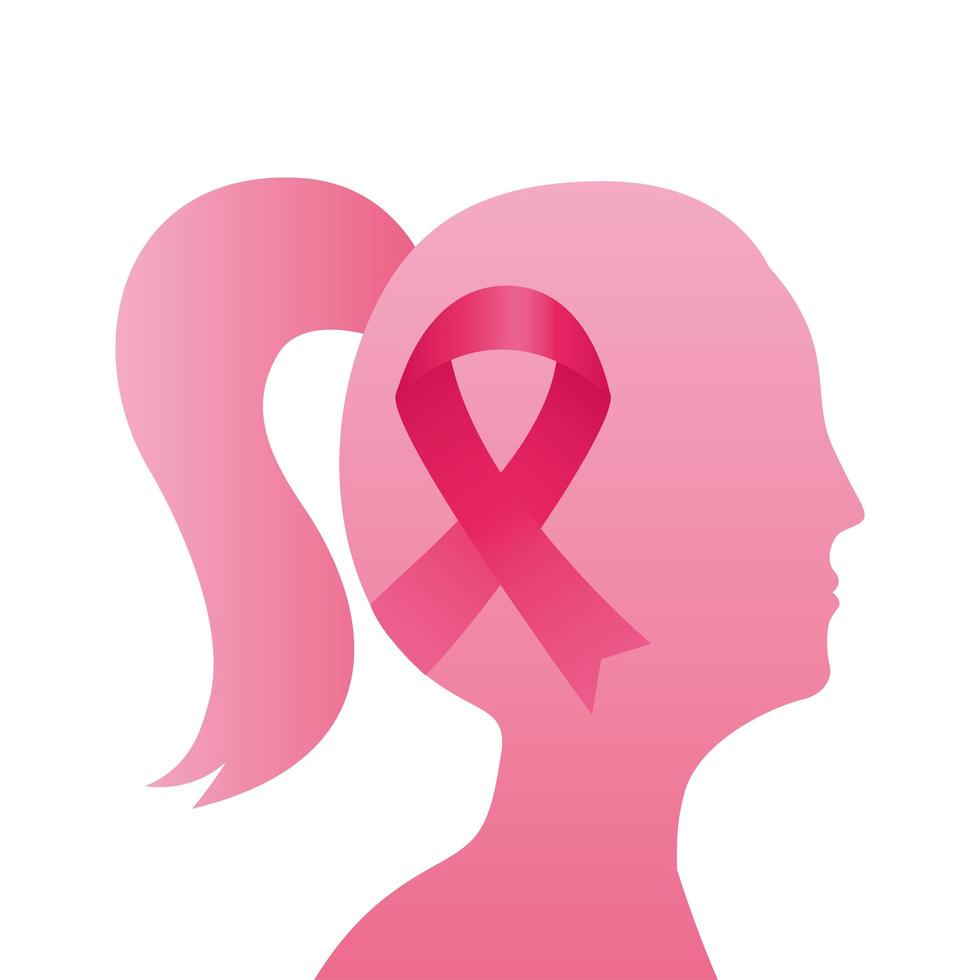 cinta rosa en figura de mujer icono de estilo de silueta de cáncer de mama vector