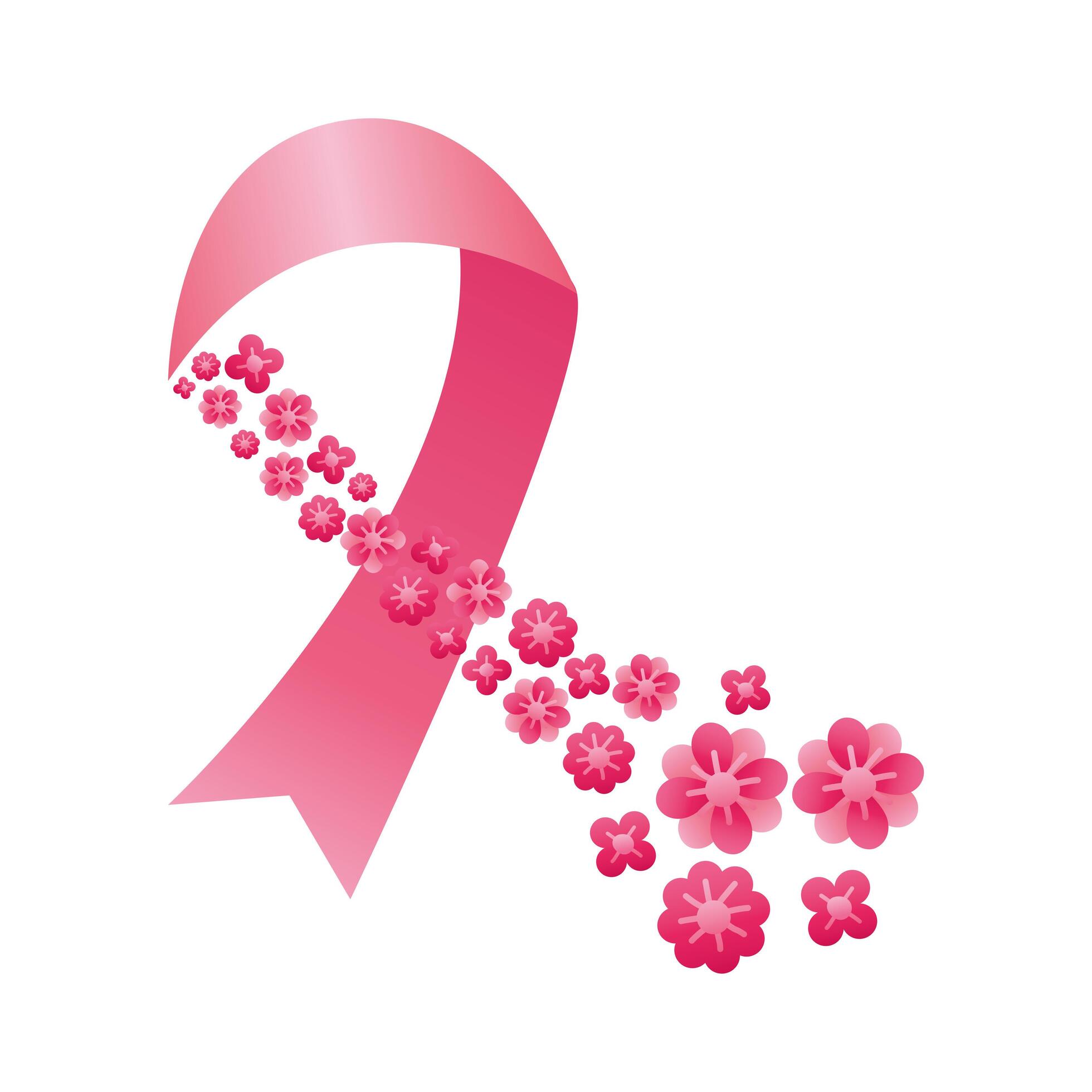 pink ribbon with flowers breast cancer silhouette style icon 2476962