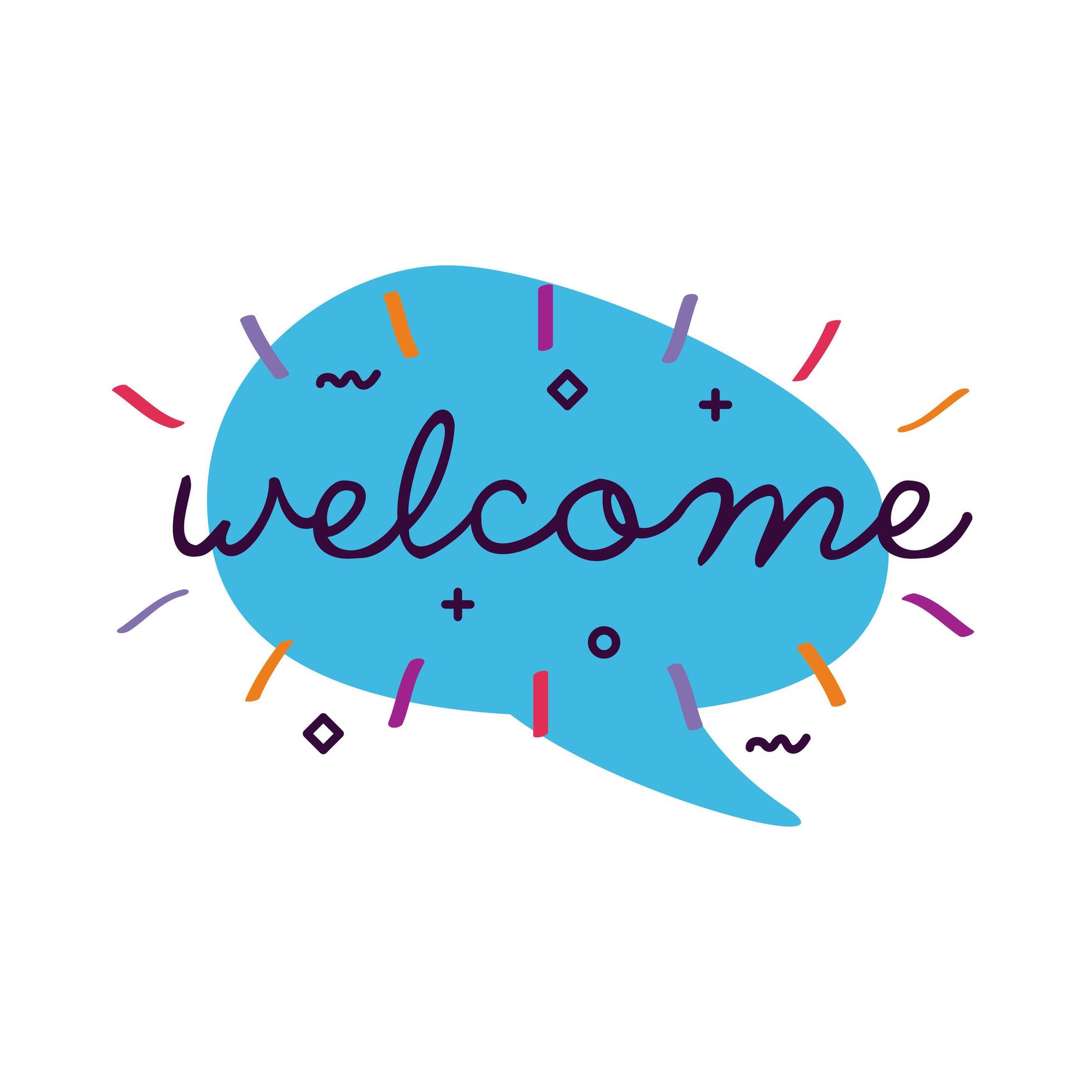 welcome label lettering in blue speech bubble 2476964 Vector Art at