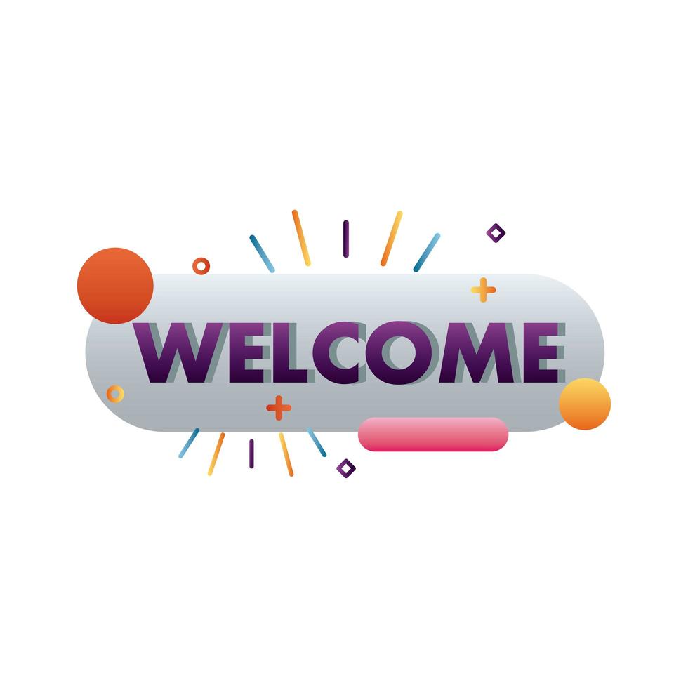 welcome label lettering in button with circles vector