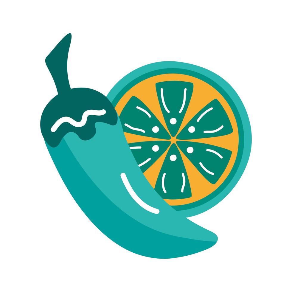 lemon citrus fruit with chili pepper flat style icon vector