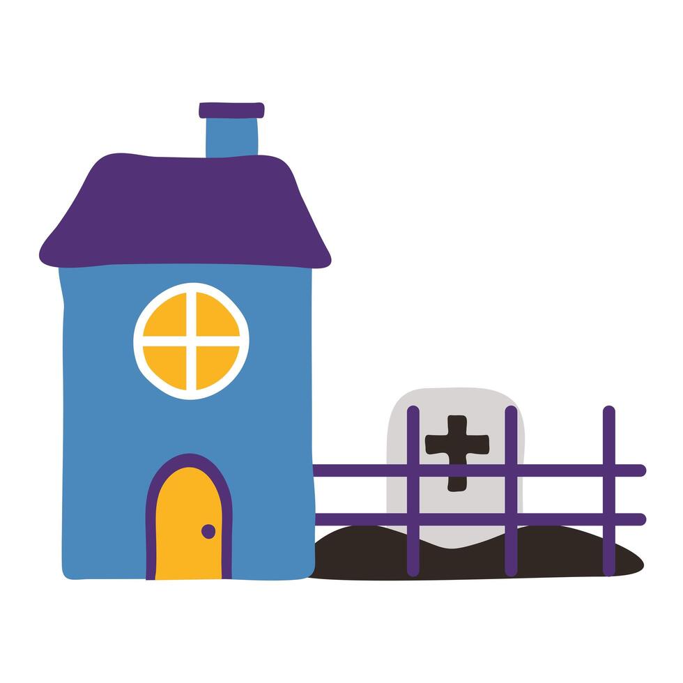 tumba del cementerio con la cruz en el icono de estilo plano de la casa vector