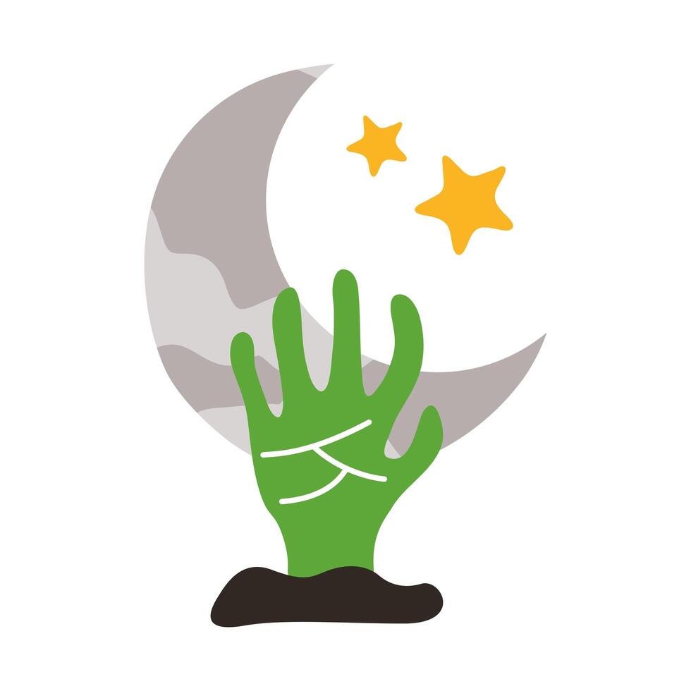 death hand out with crescent month flat style icon vector