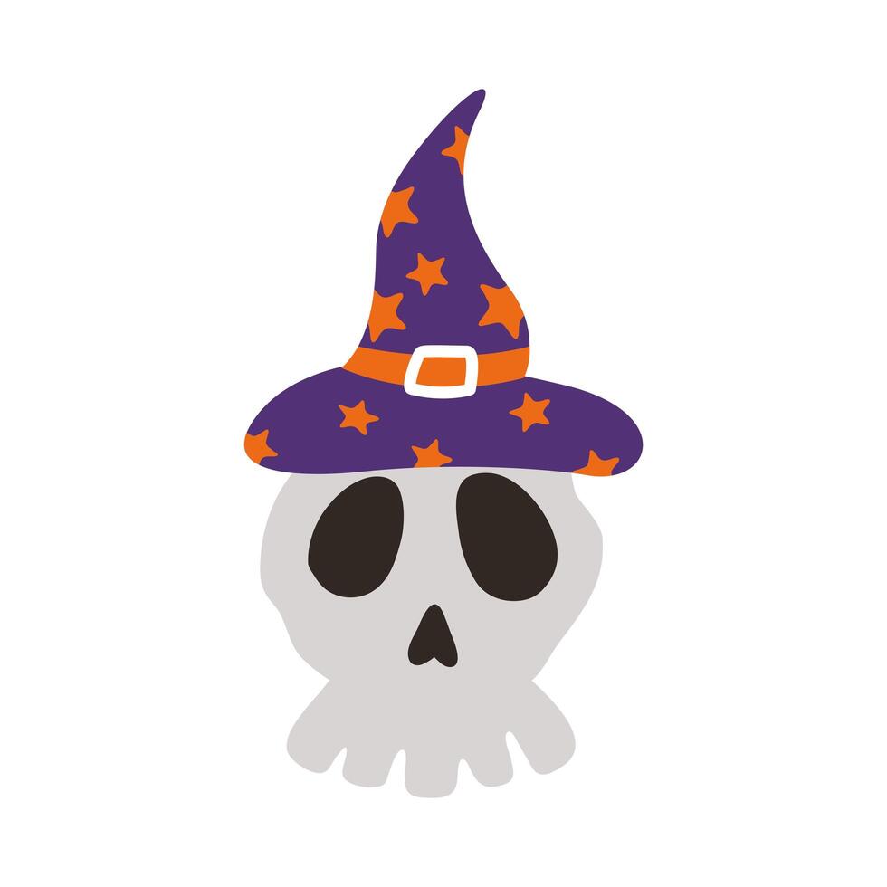 halloween head skull wearing witch hat flat style icon vector