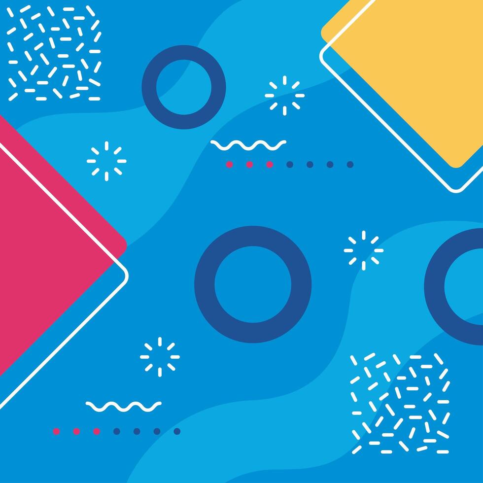 memphis background blue color with geometric shapes vector