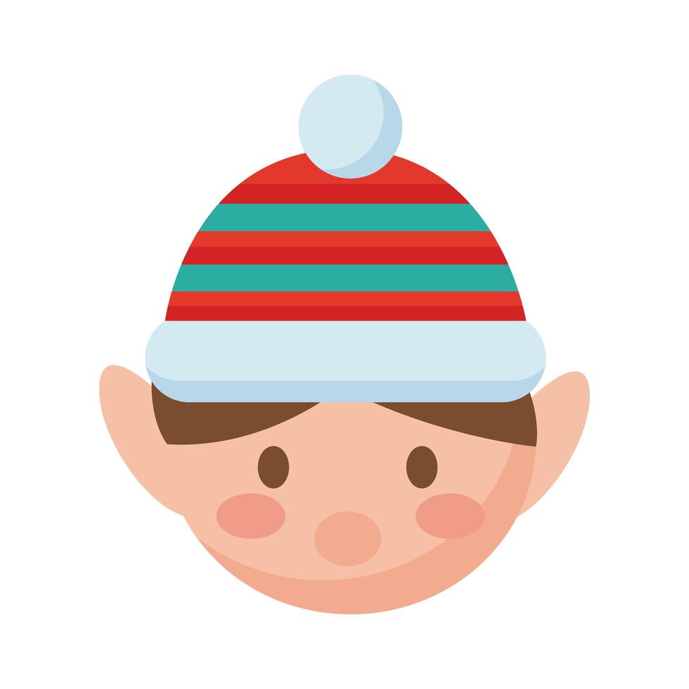 icono de estilo plano de cabeza de duende lindo feliz feliz navidad vector