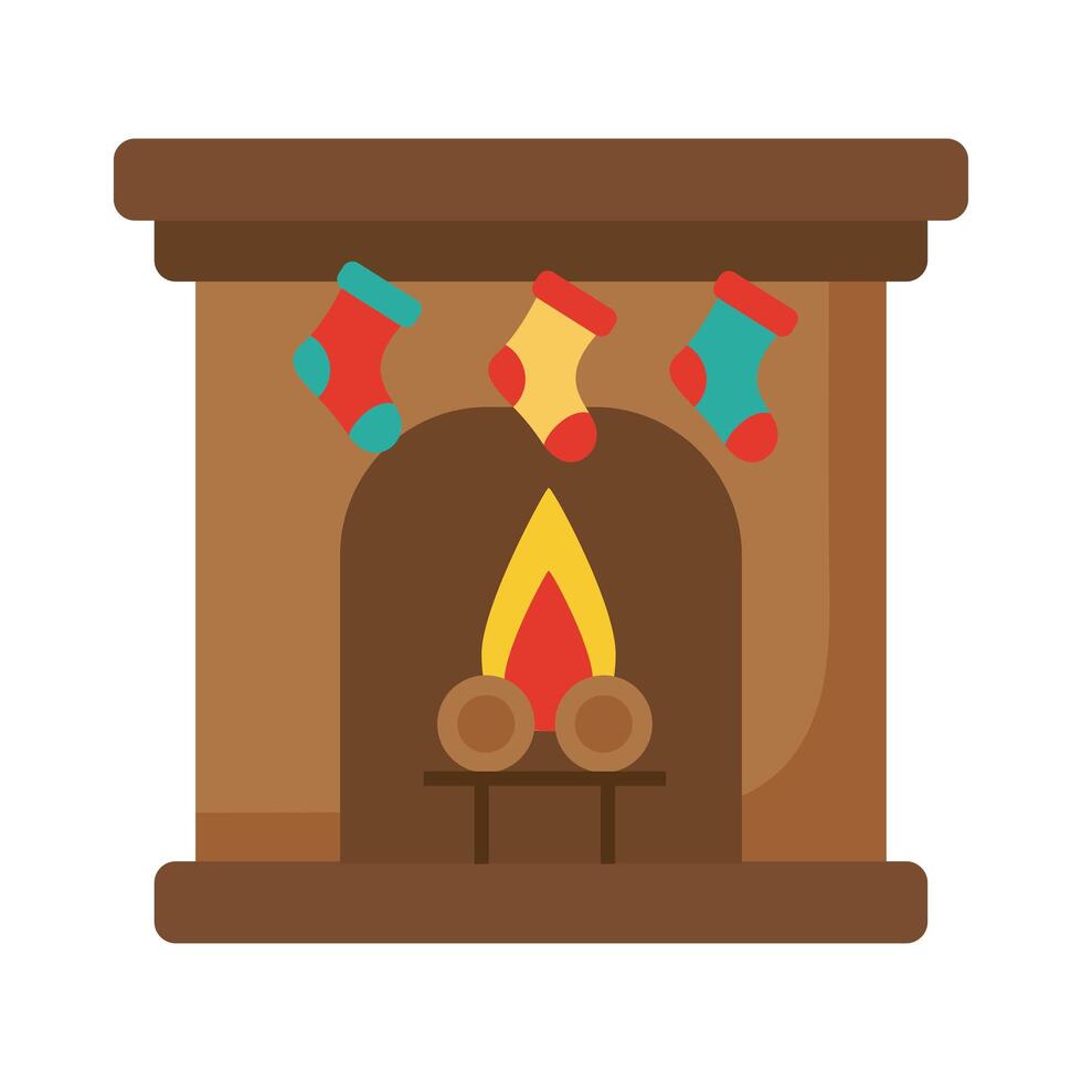 feliz navidad chimenea y calcetines colgando icono de estilo plano vector