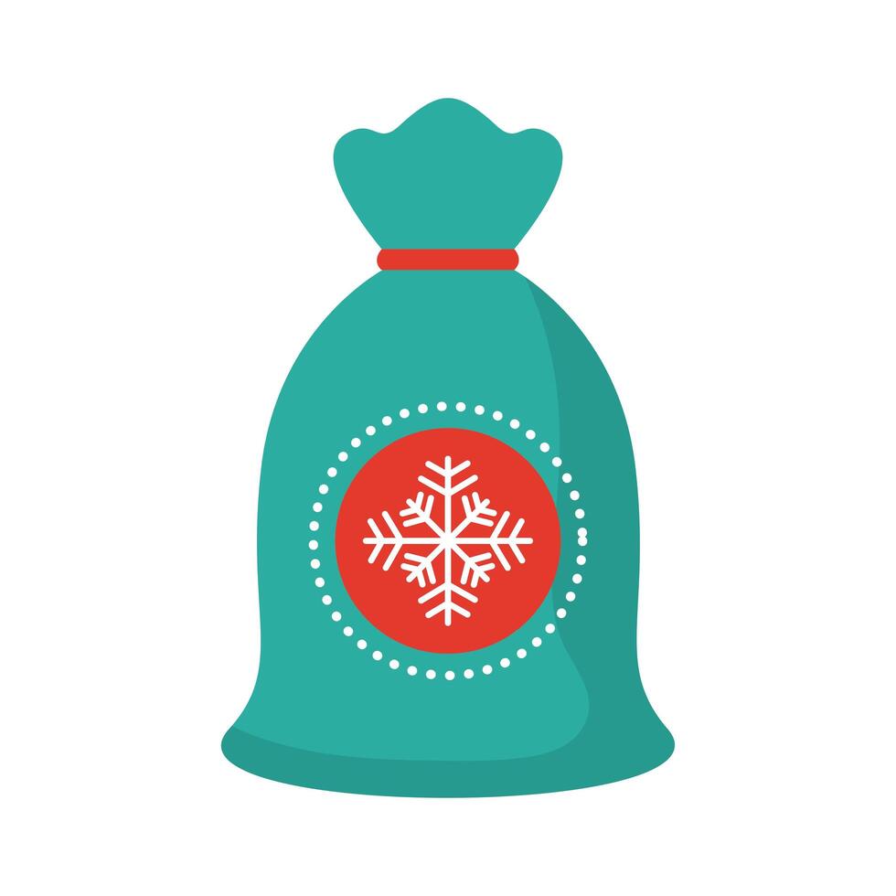 happy merry christmas sack with snowflake flat style icon vector