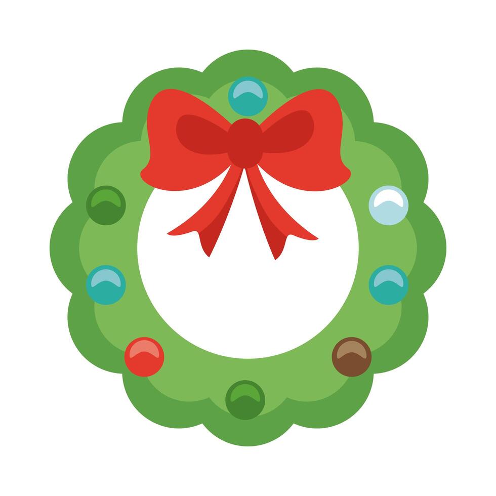 happy merry christmas wreath crown flat style icon vector