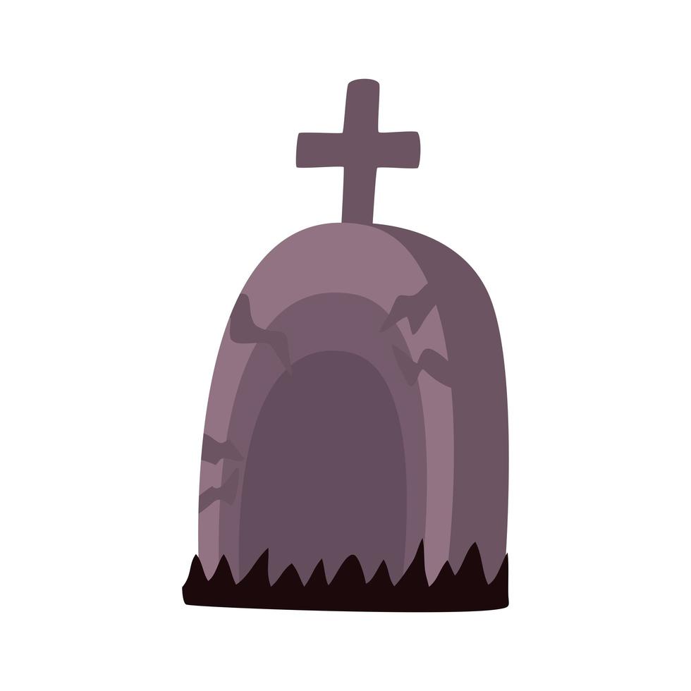 cemetery tomb graveyard with cross halloween scene vector