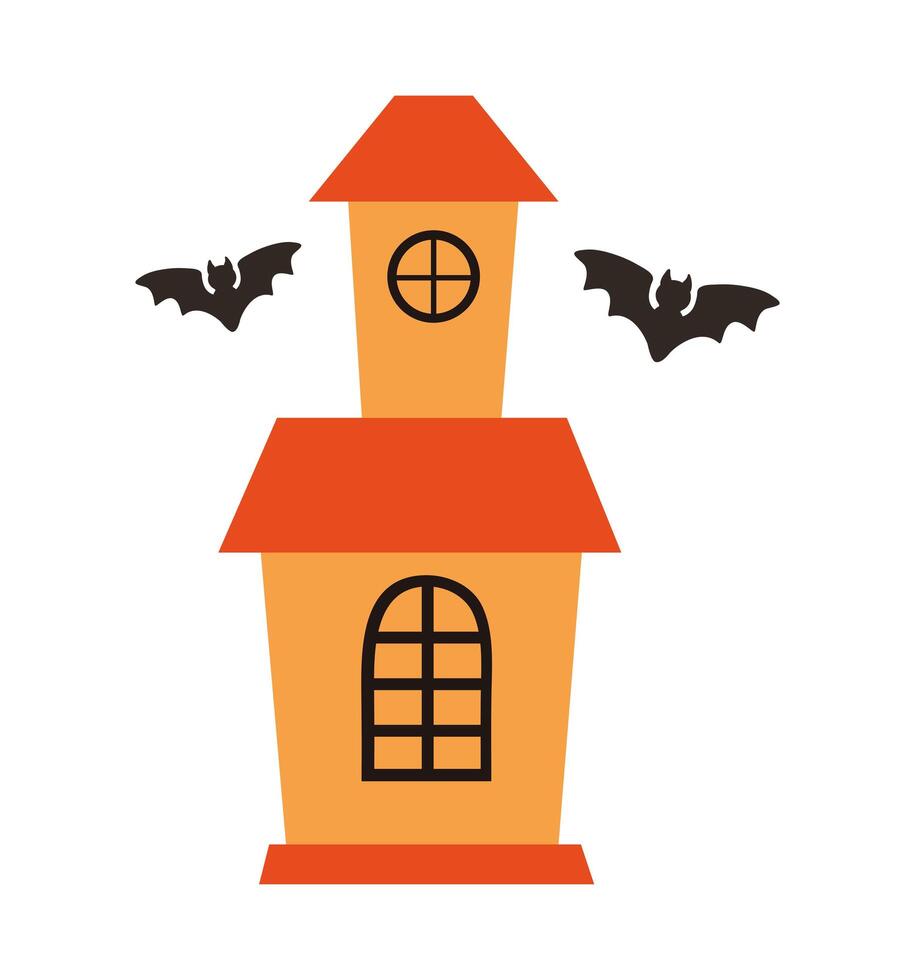 halloween haunted castle building with bats flying vector