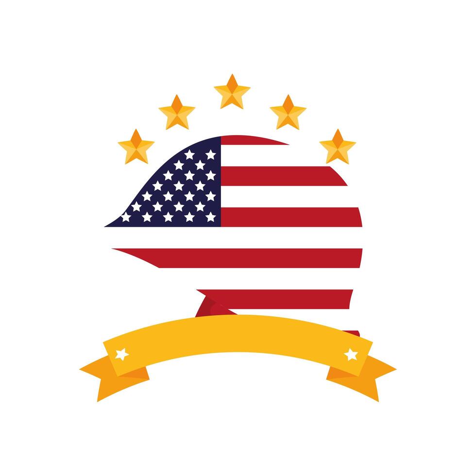 united states of america flag in helmet with ribbon vector