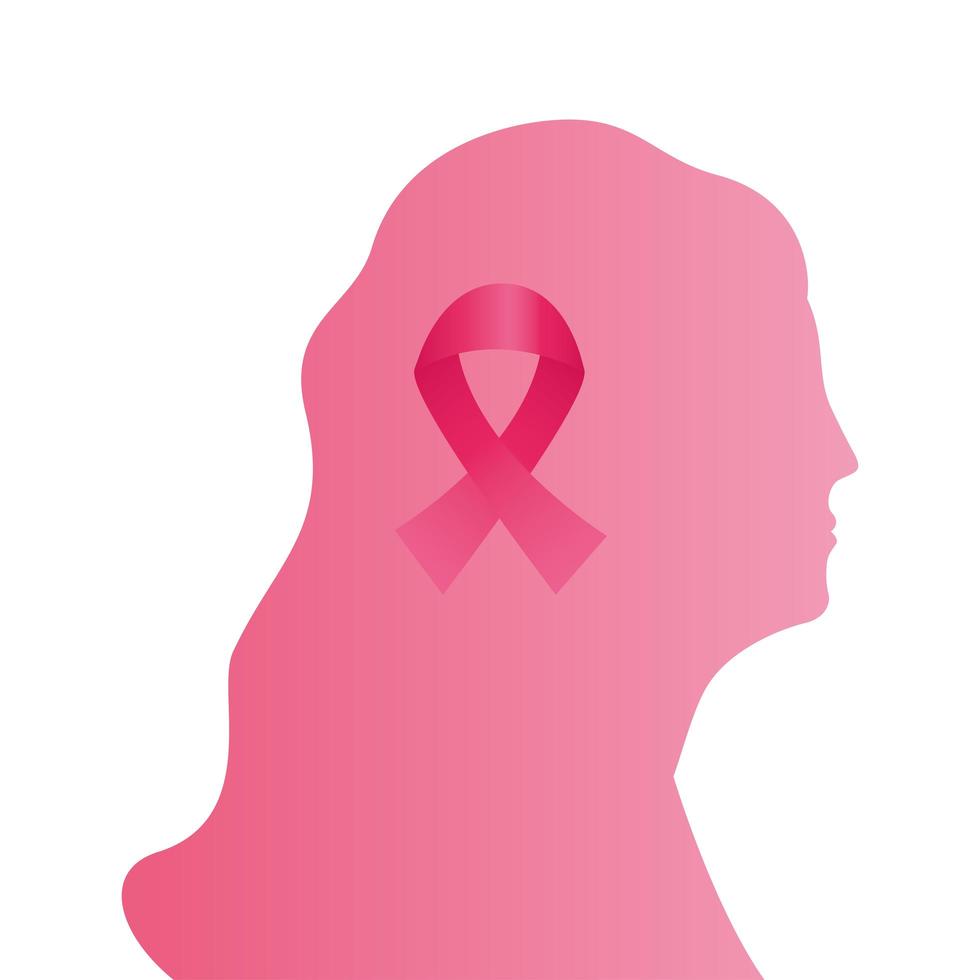 cinta rosa en figura de mujer icono de estilo de silueta de cáncer de mama vector