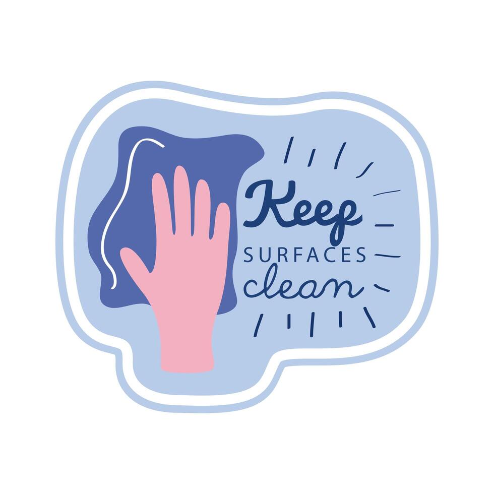 keep surfaces clean lettering campaign with hand cleaning vector