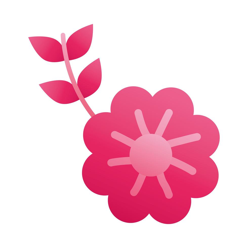 icono de estilo de silueta de flor rosa y hojas vector