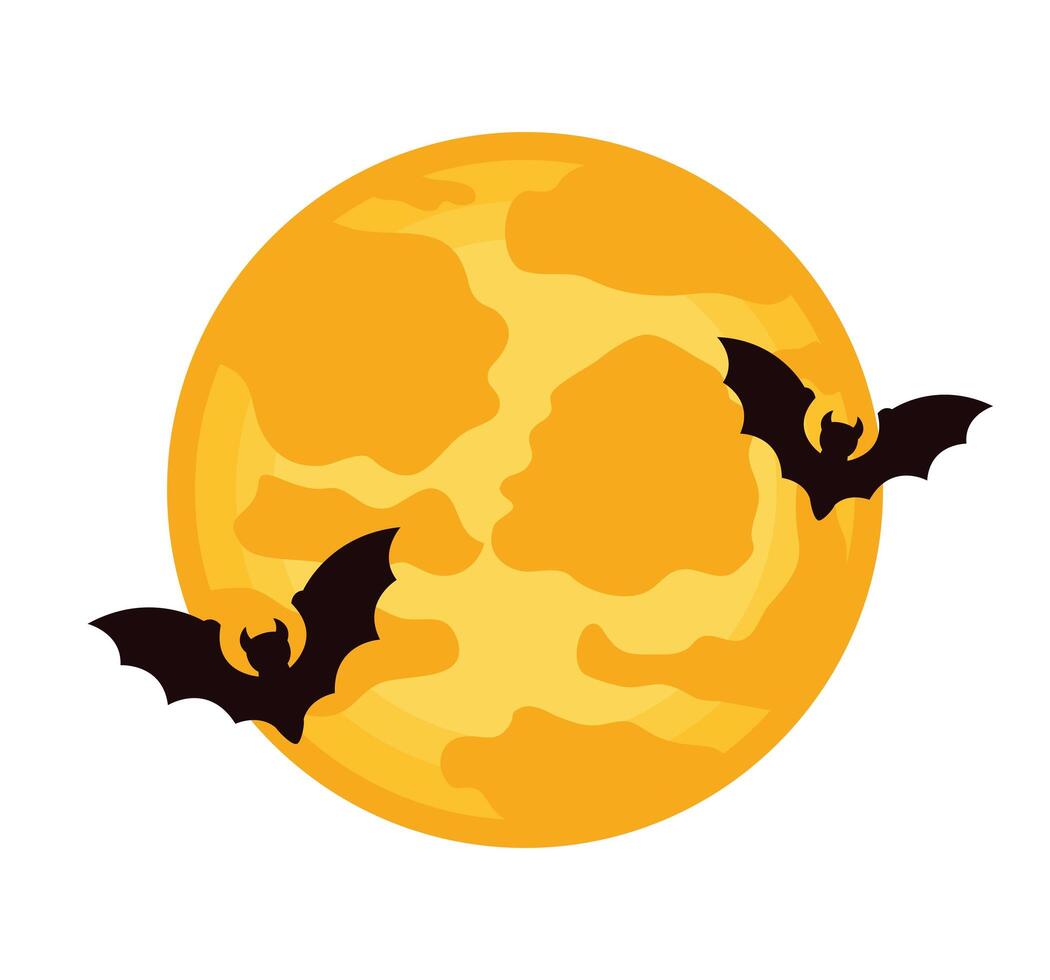 murciélagos de halloween volando con luna llena vector