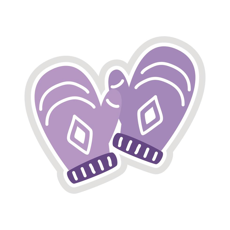winter gloves sticker flat style icon vector