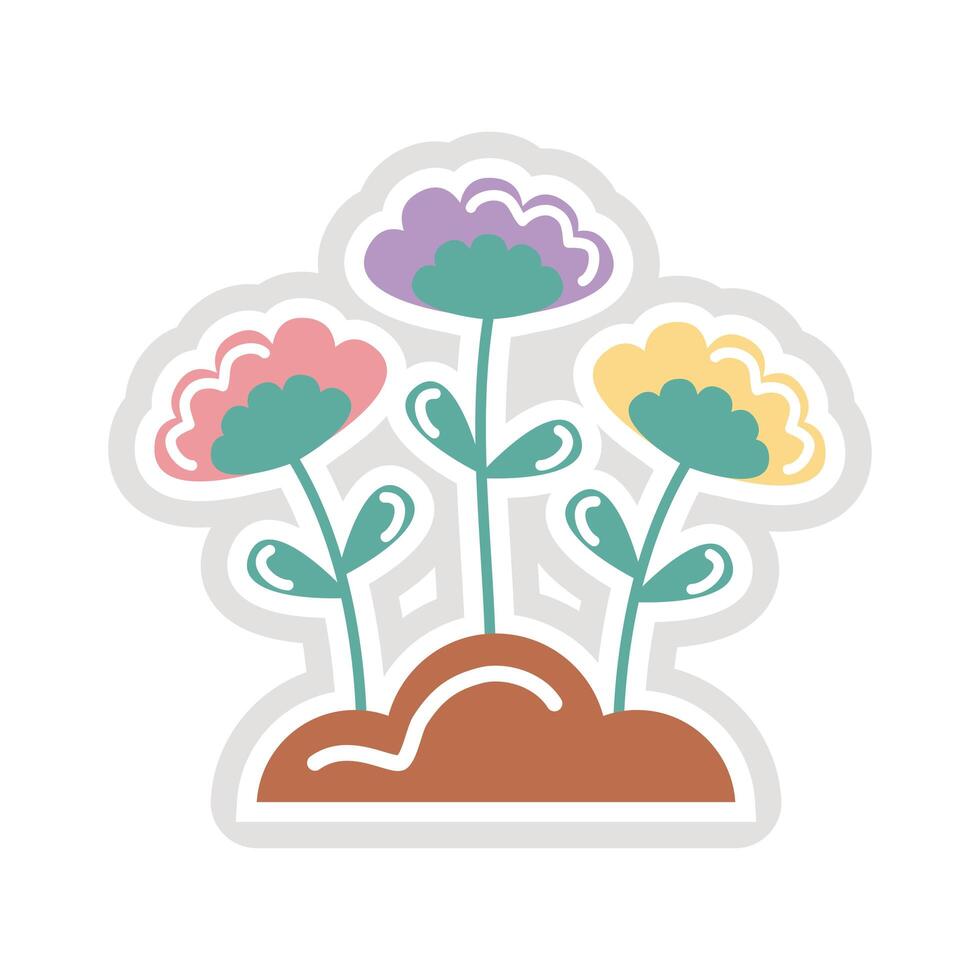 flowers garden sticker flat style icon vector