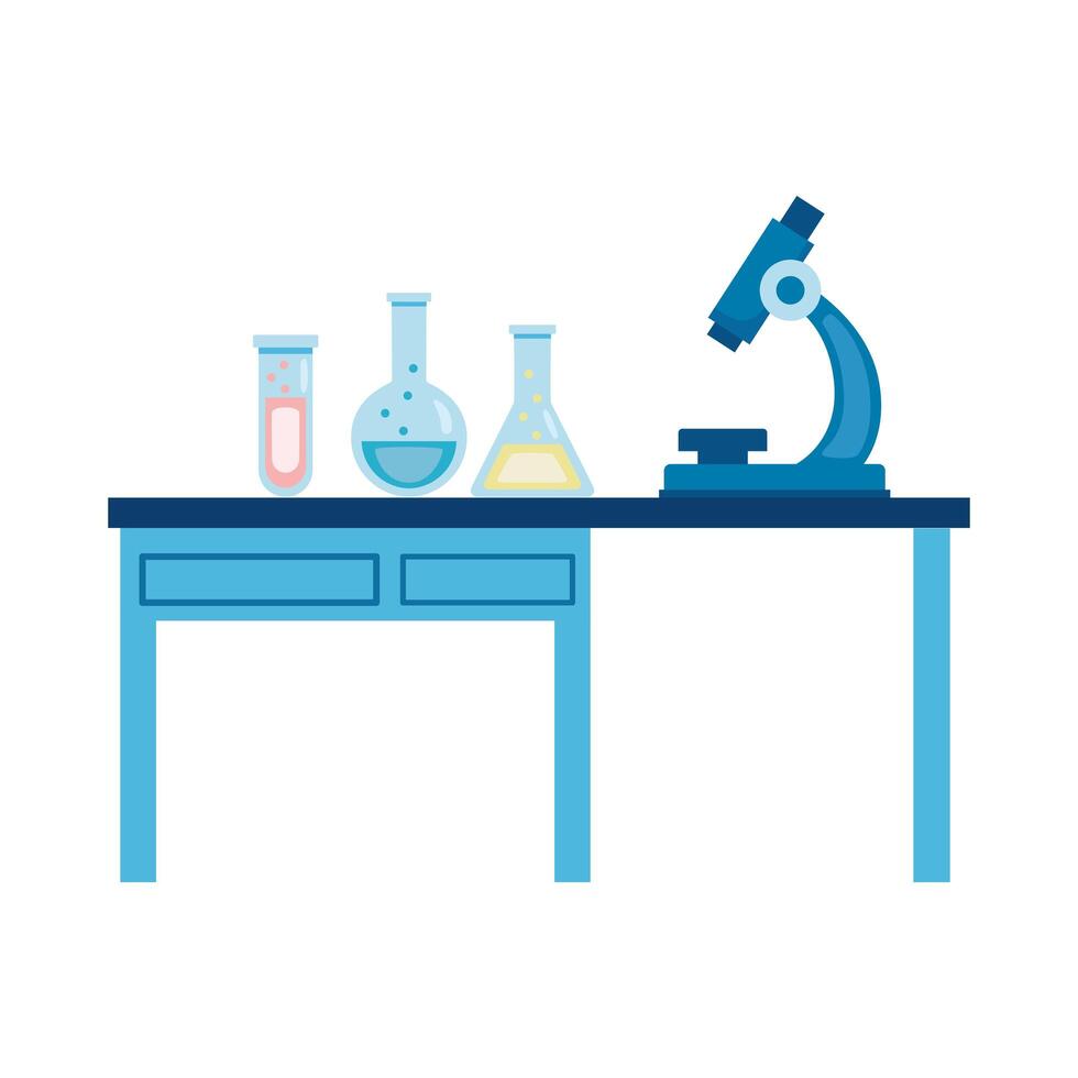 medical tube tests flasks and microscope in laboratory desk flat icons vector