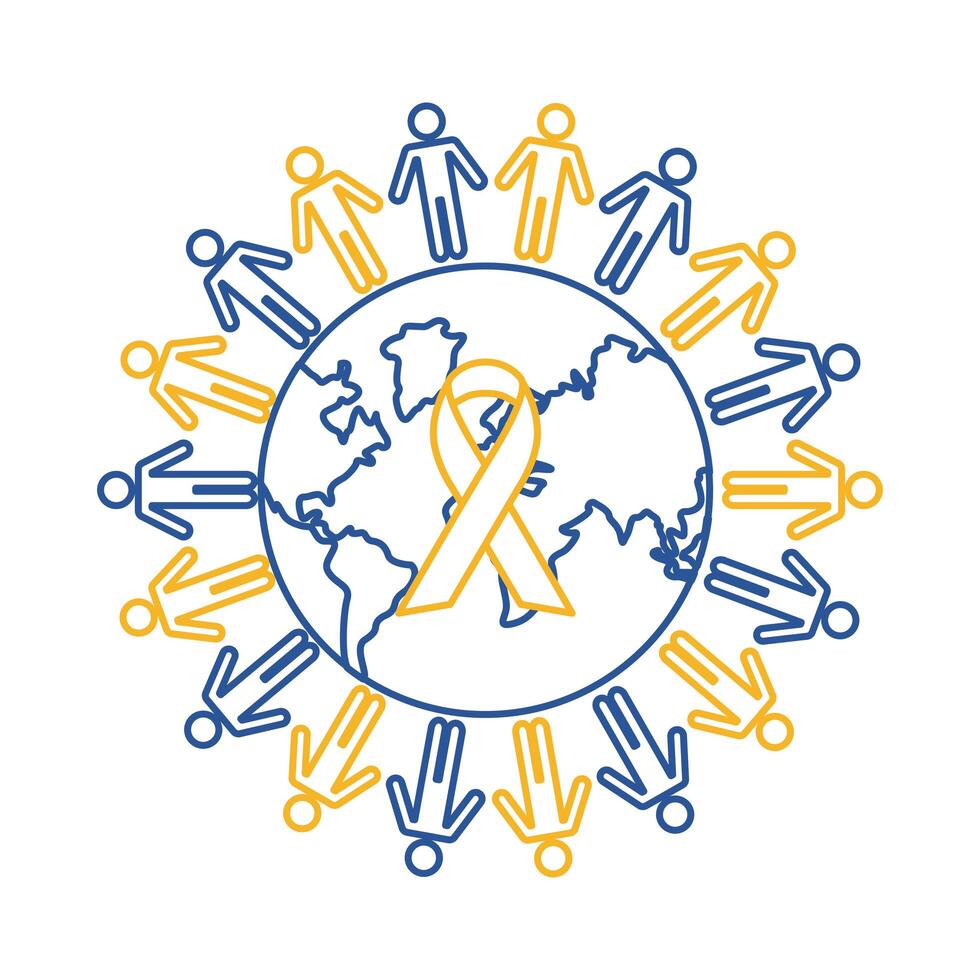 down syndrome campaign ribbon in earth planet and people around line style vector