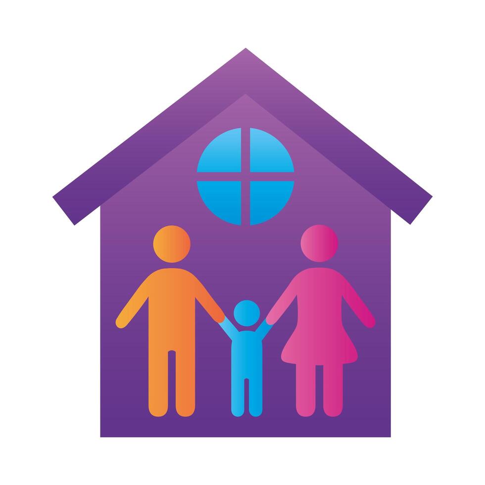 parents couple with son figures in house degradient style icon vector