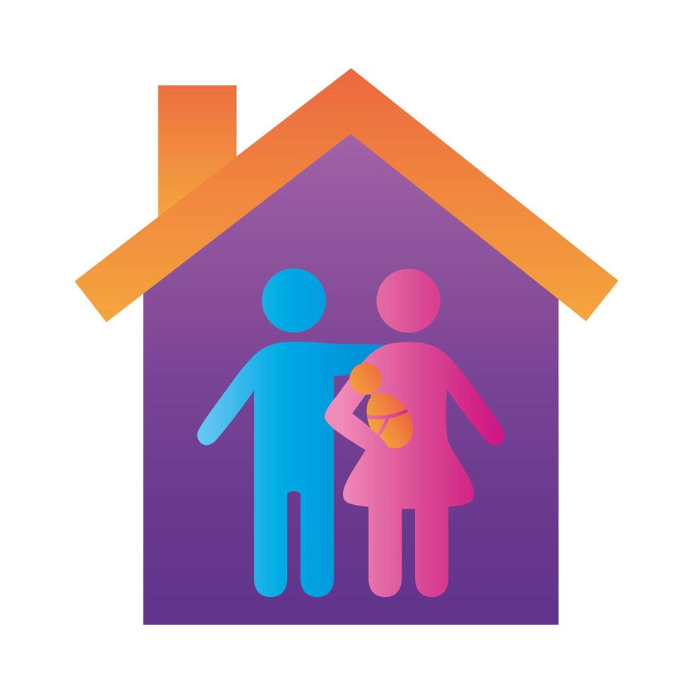 parents couple lifting baby family figures in house degradient style icon vector