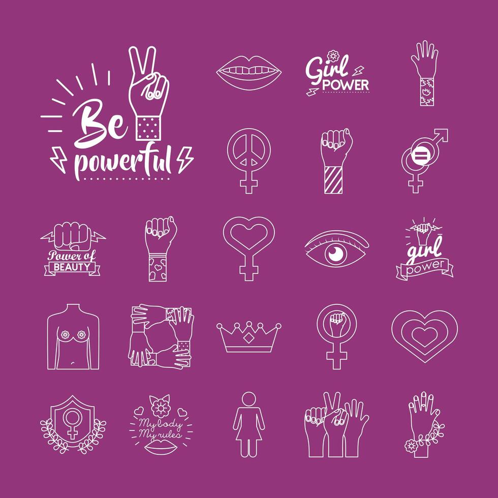 paquete de iconos de estilo de línea de feminismo en fondo morado 2477305  Vector en Vecteezy