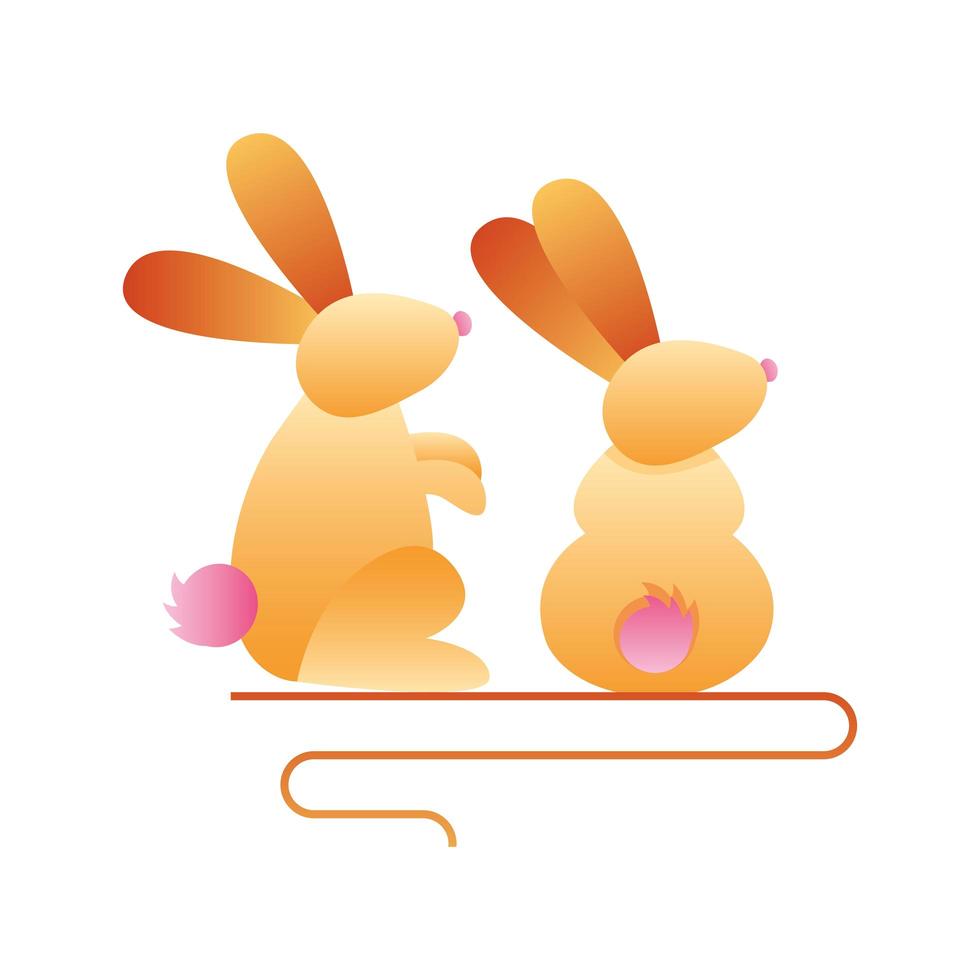 cute little rabbits seated spring animals icons vector