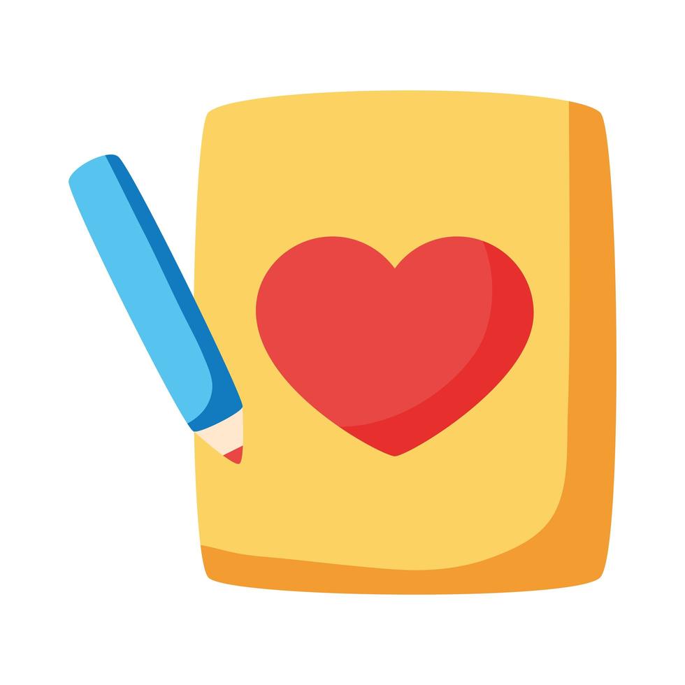 Libro de texto con lápiz y corazón icono de suministros vector