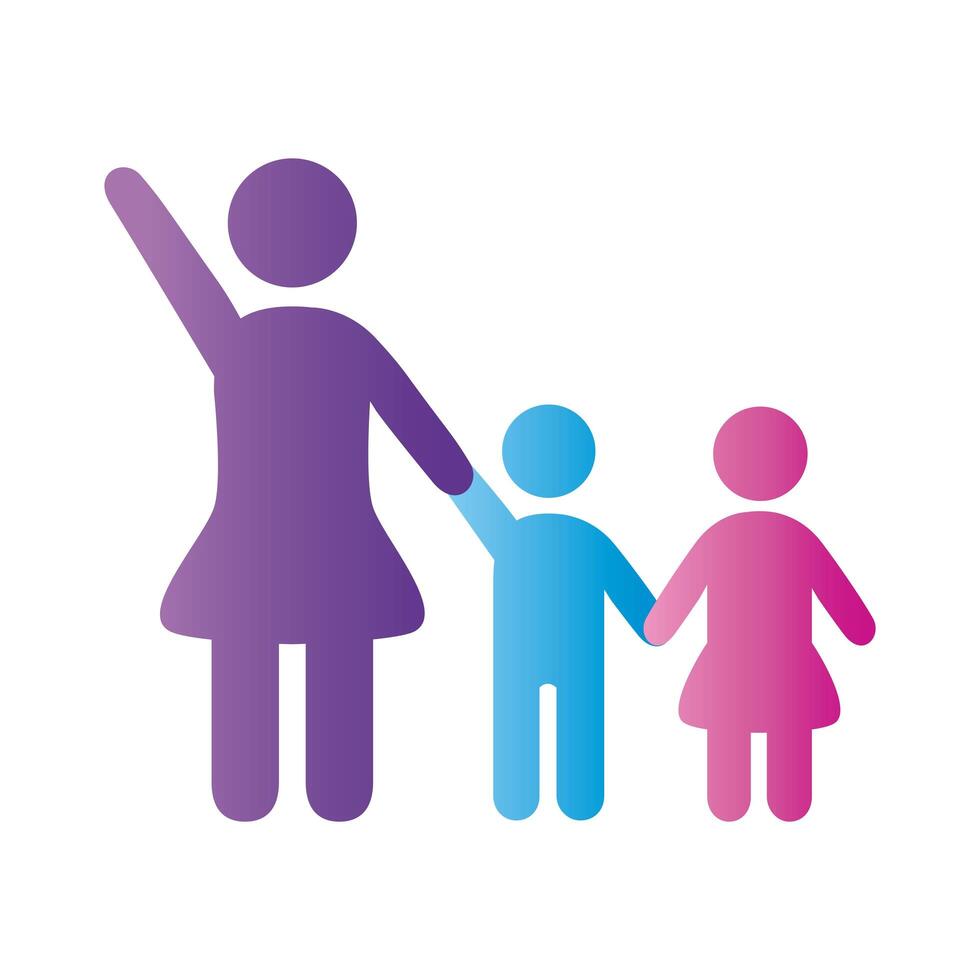 mom and kids figures degradient style icon vector