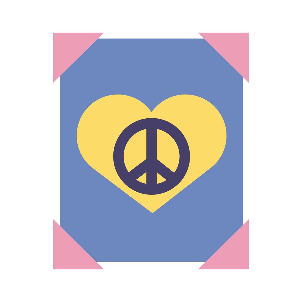 poster with peace symbol in heart flat style icon vector