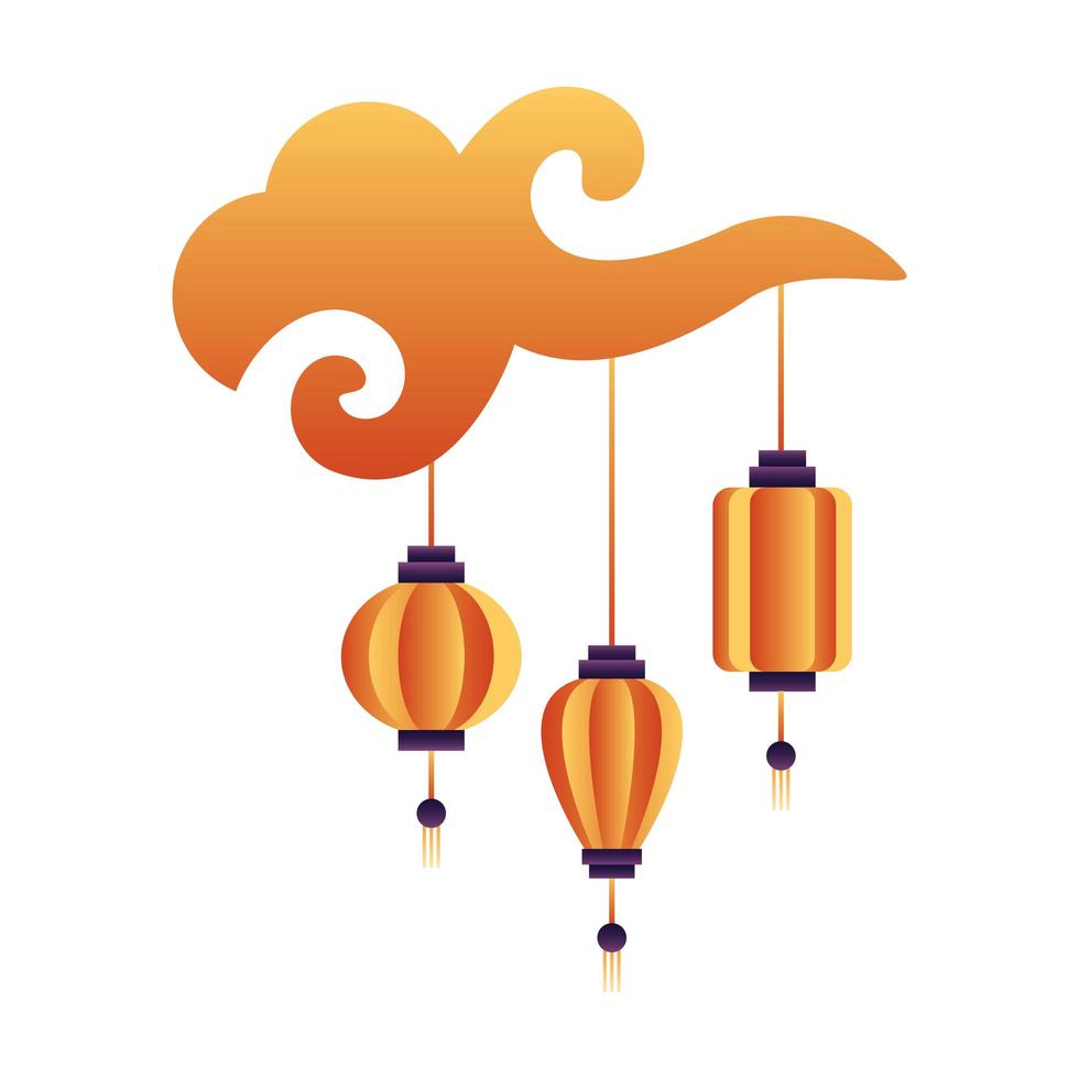 chinese paper lamps hanging in cloud icons vector