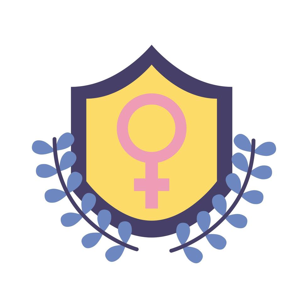 símbolo de género femenino en icono de estilo plano de escudo vector