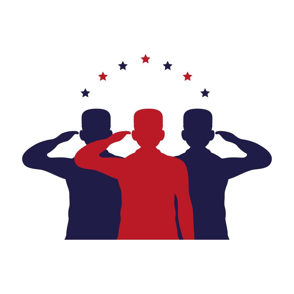 officers military silhouettes saludating with stars vector