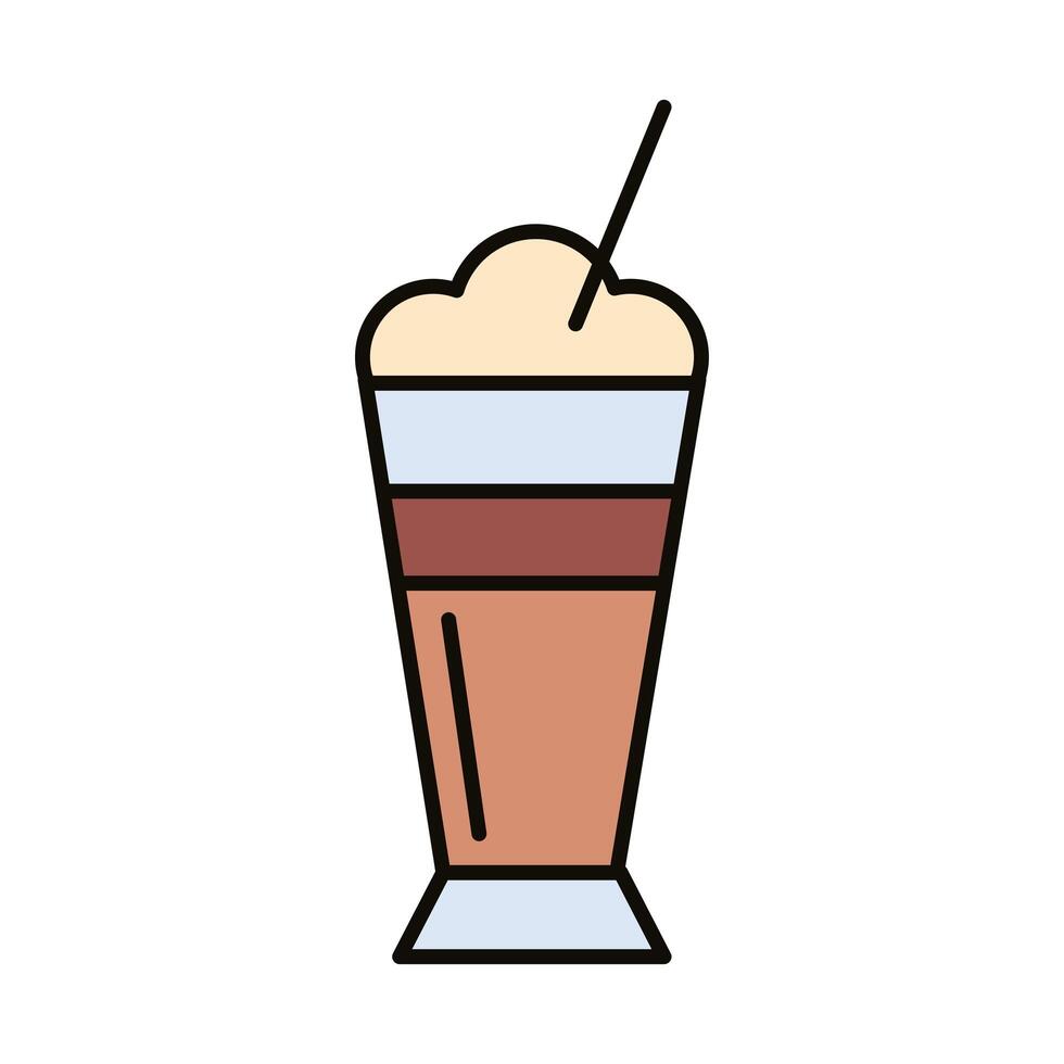 iced coffee drink with straw line and fill style icon vector