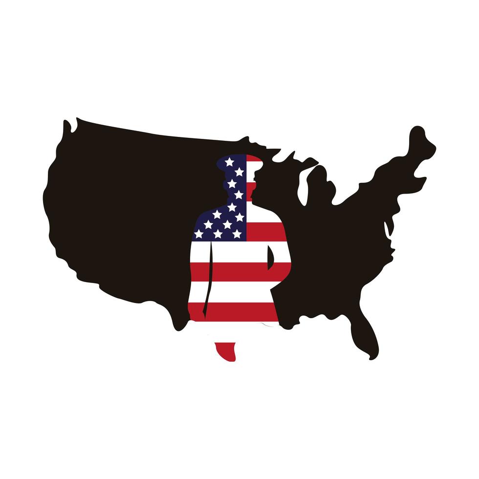 military officer with usa flag silhouette in map vector