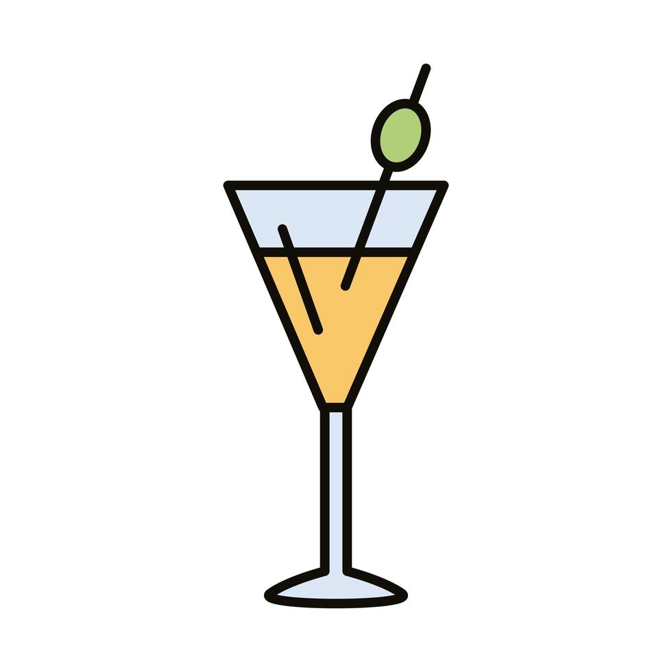 cocktail with olive in cup drink beverage line and fill icon vector
