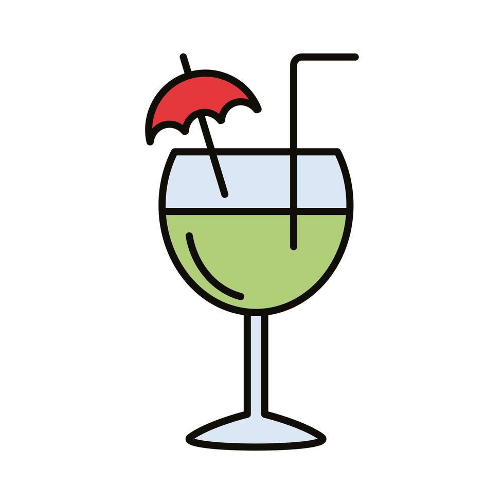 cocktail cup with umbrella drink beverage line and fill icon vector