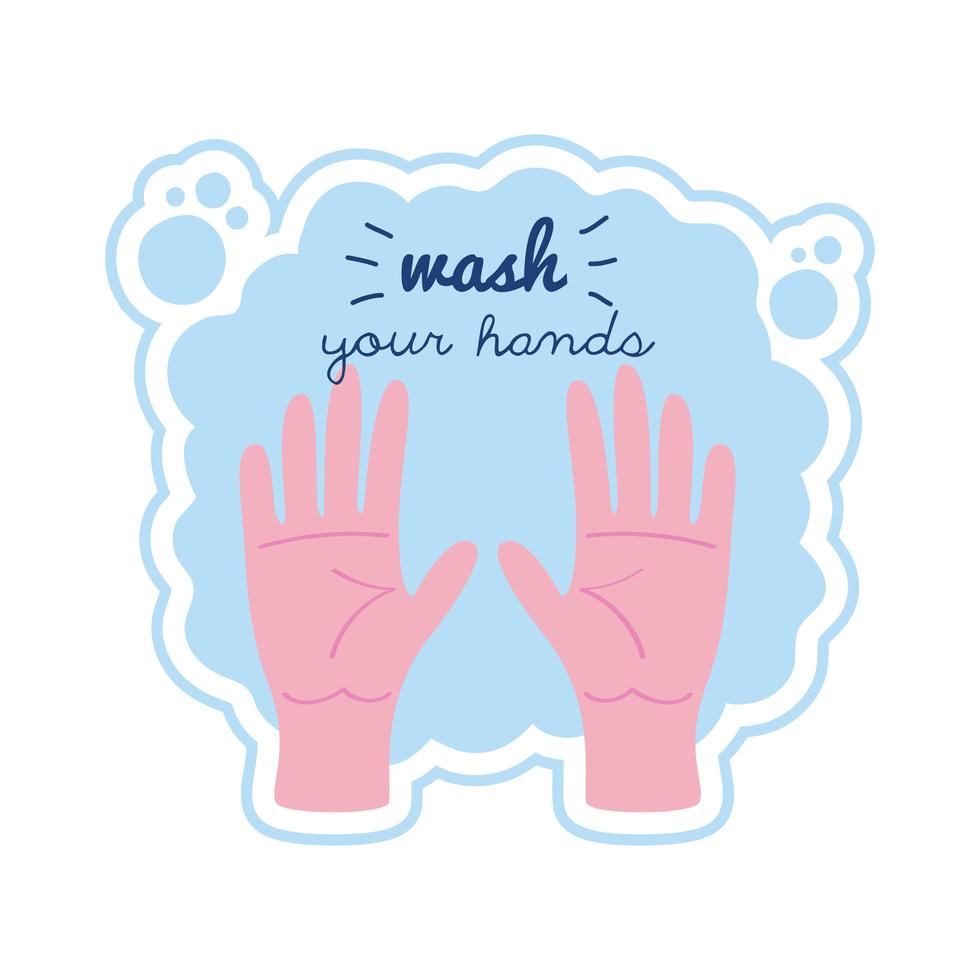 Lavarse las manos campaña de rotulación con manos y espuma. vector
