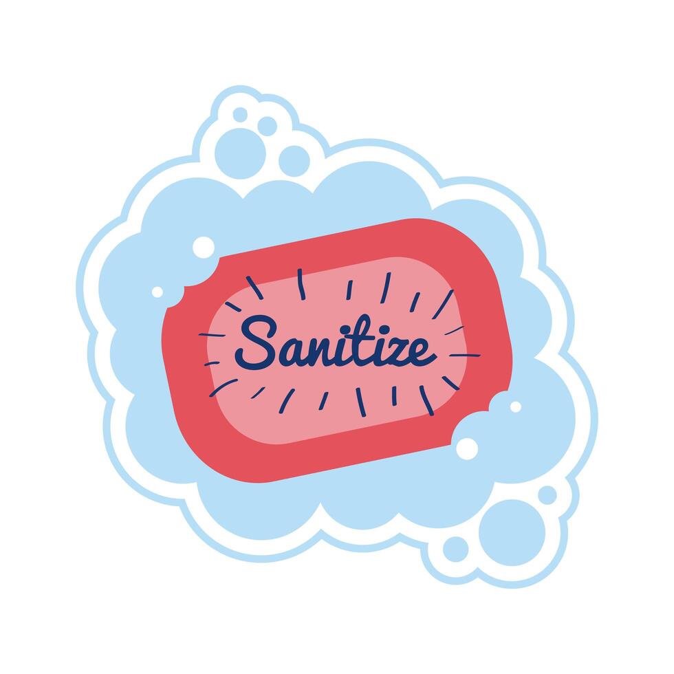 sanitize lettering campaign in soap bar vector