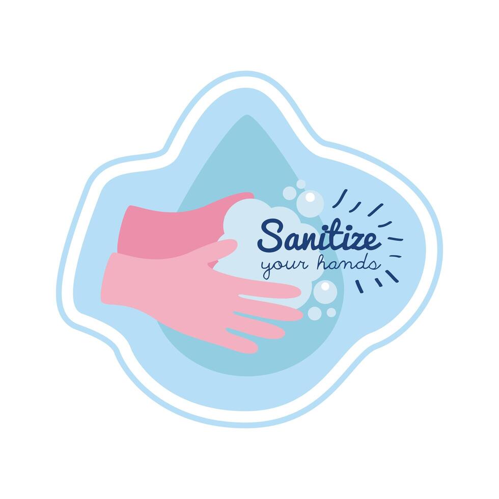 sanitize lettering campaign with hands washing vector