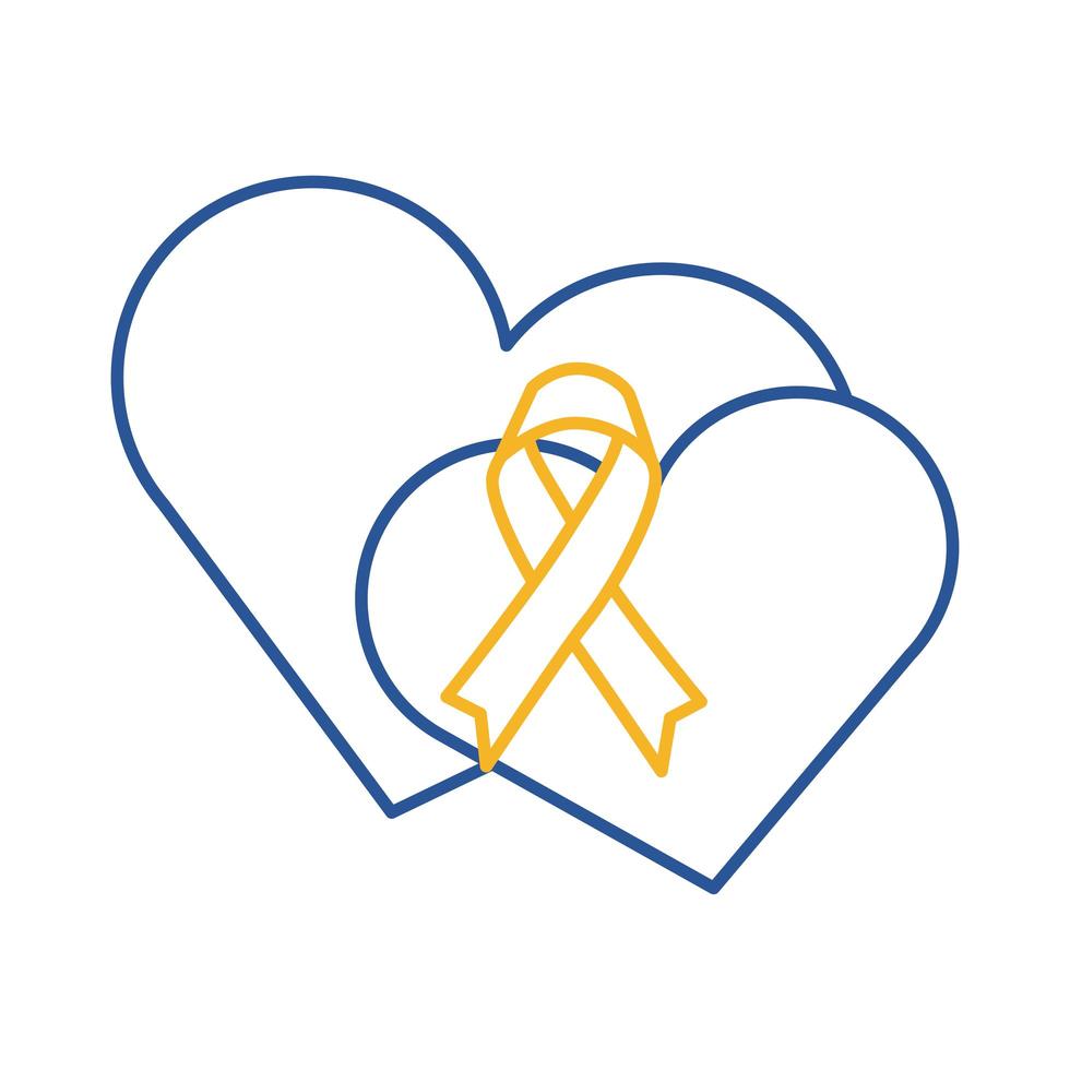 down syndrome campaign ribbon with hearts line style icon vector