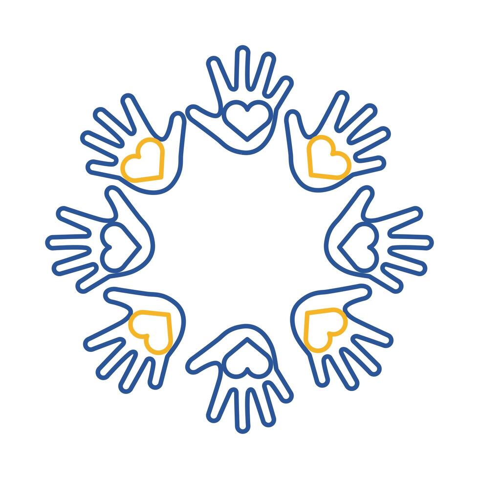 down syndrome hands with hearts around line style icon vector