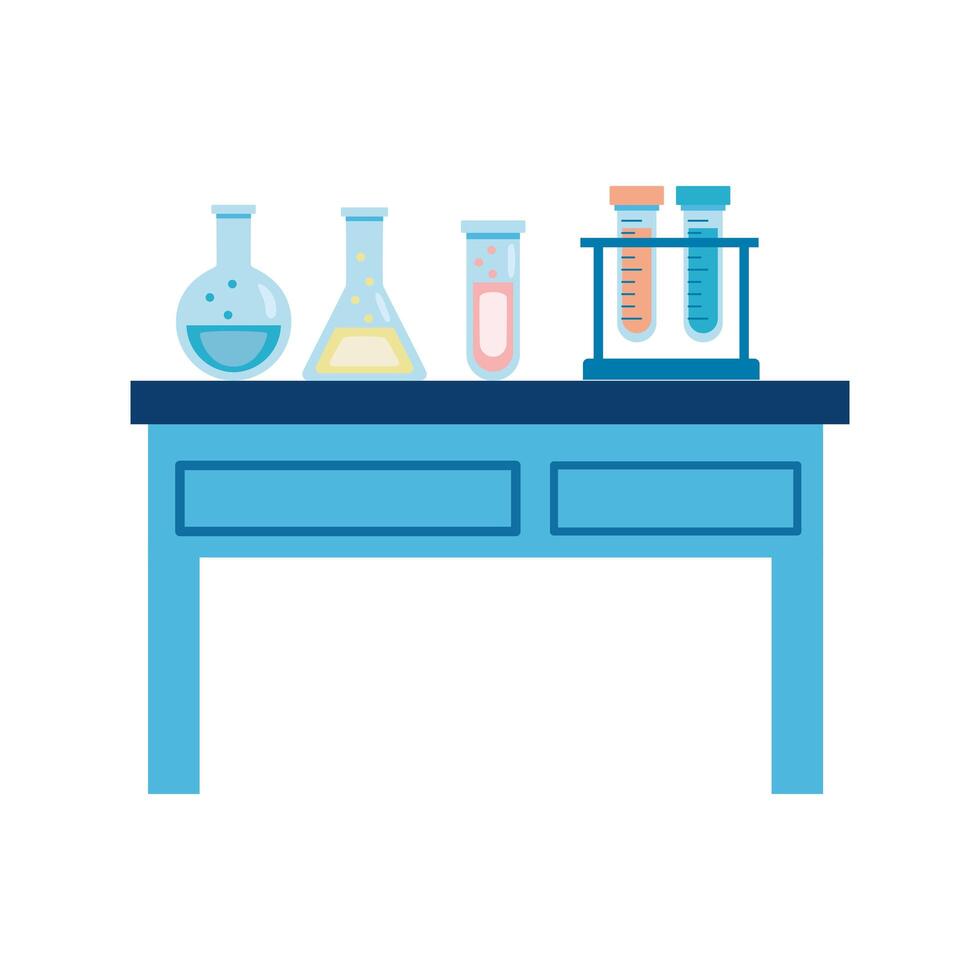 medical tube tests flasks in laboratory desk flat icons vector