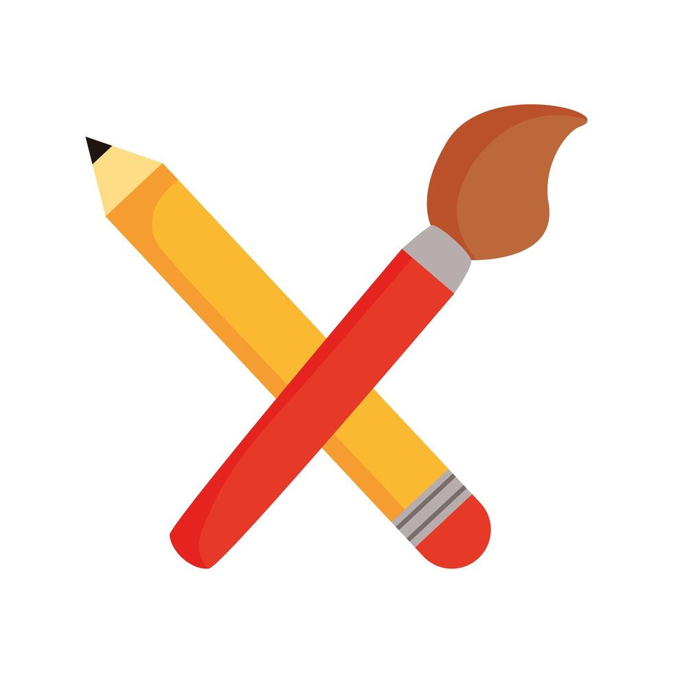 pencil and paint brush flat style icon vector