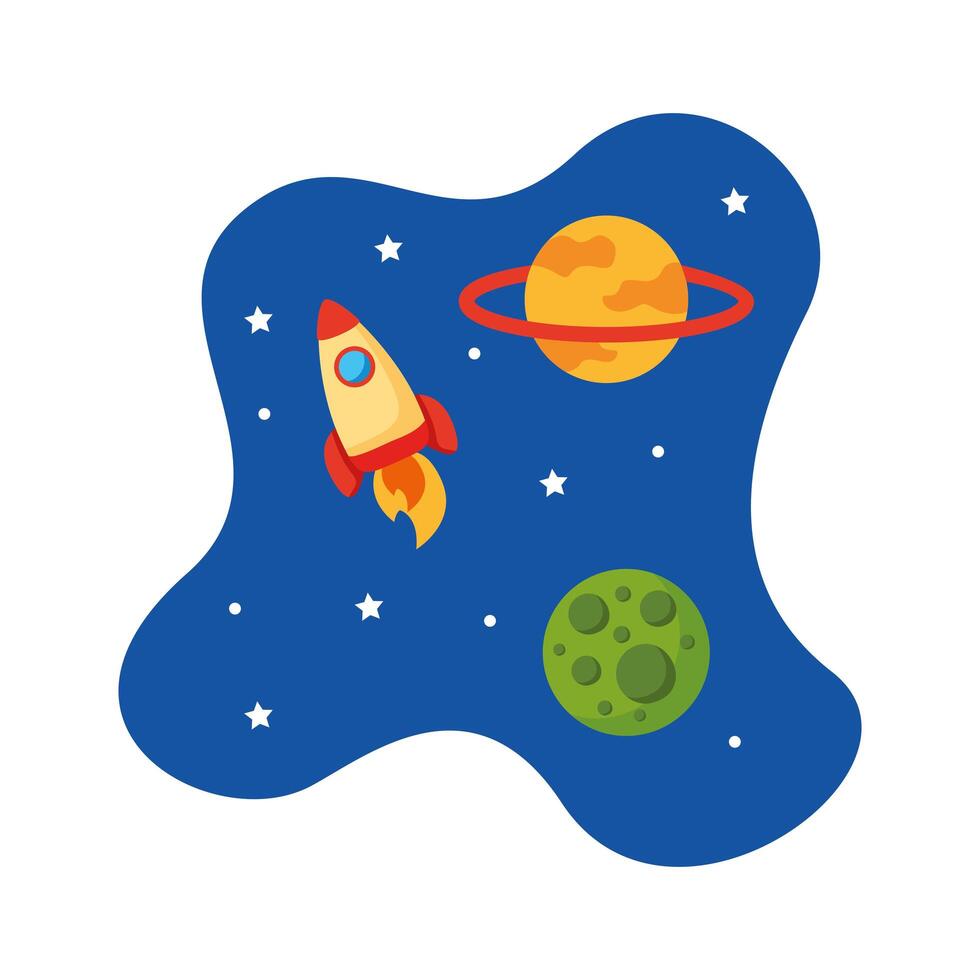 rocket launcher spaceship with universe scene flat style icon vector